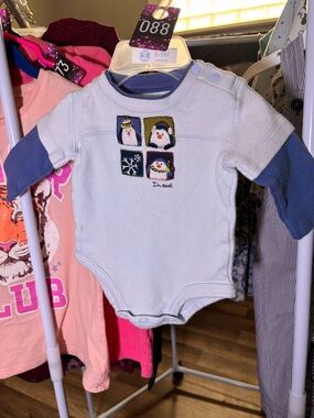 Carter's Light Blue Long-Sleeve Penguin Bodysuit with Navy Accents 088